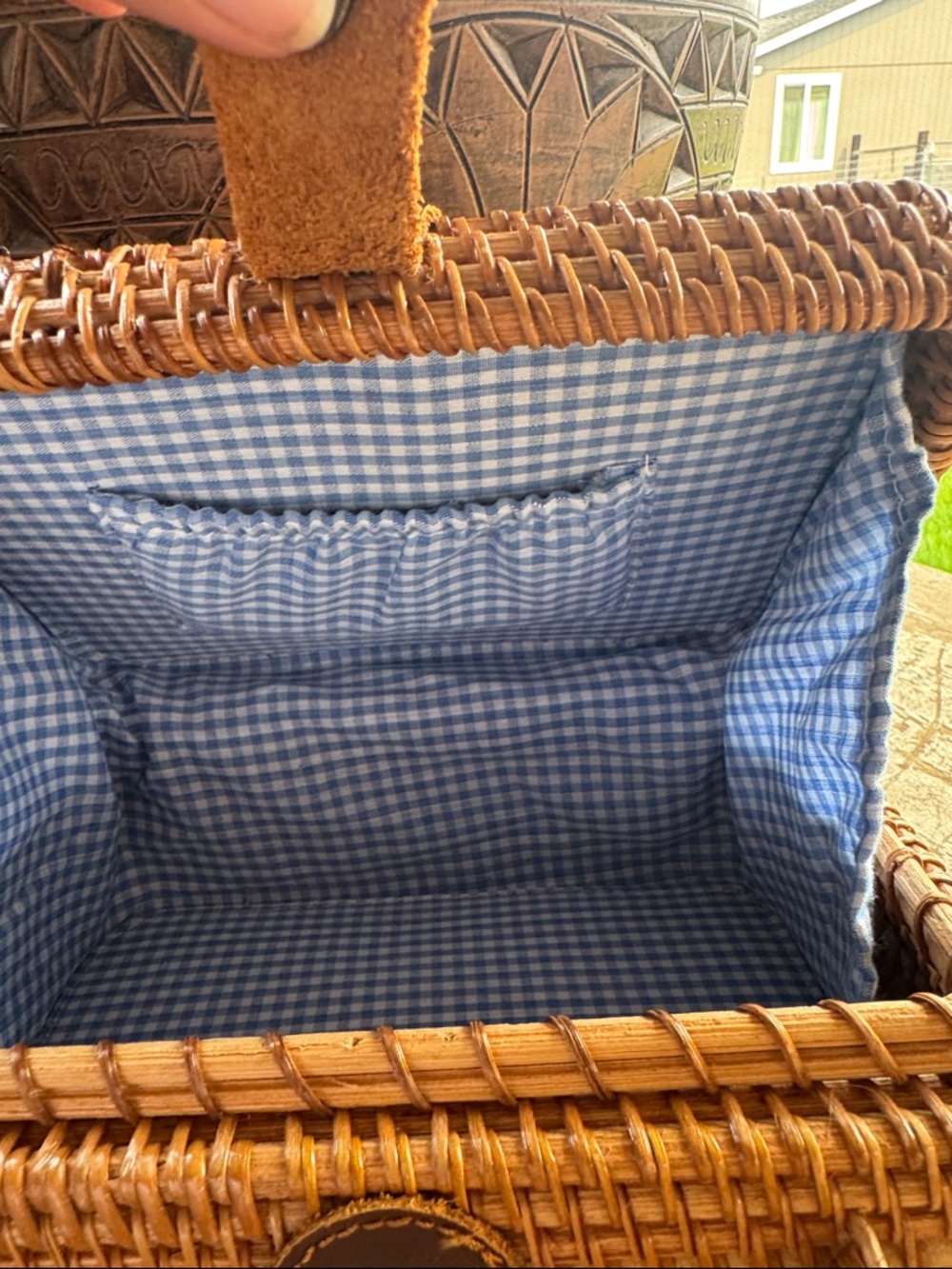 Woven Rattan Handbag in Natural Brown - Women's Shoulder & Top-Handle Bag - Picture 8 of 9